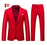 MOGU Mens Slim Fit Suit 2 Piece Tuxedo for Prom Business Wedding Dance (Suit Jacket + Pants), Red, 38
