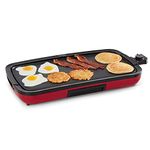 DASH Deluxe Everyday Electric Griddle with Dishwasher Safe Removable Nonstick Cooking Plate for Pancakes, Burgers, Eggs and more, Includes Drip Tray + Recipe Book, 20” x 10.5”, 1500-Watt - Red