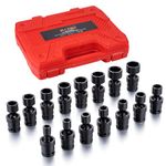 KATSU 3/8" Drive Impact Swivel Socket Set 15PCs Metric 8-22mm 6 Point Wobble Shallow Sockets, Chrome Moly Steel, Mechanical Tool Auto Repairing Garage 420411