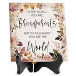 LukieJac Grandparents Gifts - Grandparents from Grandkids Ceramic Plaque with Wooden Stand for Grandma & Grandpa Birthday Gift Ideas, Anniversary, Grandparents Day Gifts and Home Decor