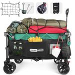 Collapsible Utility Folding Wagon Cart Heavy Duty Foldable Beach Wagon Cart, Large Capacity Foldable Grocery Wagon for Camping Garden Outdoor Fishing Black (with Cargo Net)