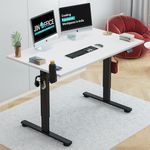 JIN OFFICE Electric Height Adjustable Desk| 80 Kg Wt. Cap, 2 Year Warranty| with Headphone Hook & Cup Holder| Optional Stability Cross bar (One Piece White Top 1200 by 750 mm/ 25mm Thickness)