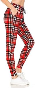 Leggings Depot Women's Popular Print High Waist Premium Jogger Track Pants(S-3X) BAT1, Lovely Plaid, Medium