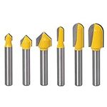 Yakamoz 6Pcs 1/4" Shank Carbide 90 Degree V-Groove and Round Nose Groove Router Bit Set 3D CNC Signmaking Lettering Engraving Cutter Woodworking Carving Cutting Tool