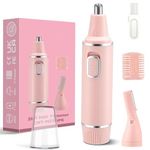 Painless Nose Hair Trimmer for Women 2024 Upgrade Nose Trimmer Ladies Nose Hair Trimmer Dual Edge Blades,Battery(Included)-Operated with IPX7 Waterproof for Easy Cleansing,Pink