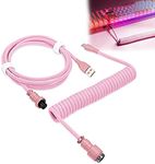 UCINNOVATE Coiled Keyboard Cable, Pro Custom Coiled USB C Cable for Gaming Keyboard, Double-Sleeved Mechanical Keyboard Cable with Detachable Metal Aviator, 1.8M USB-C to USB-A (Pink)