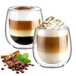 glastal 2x250ml Double Walled Coffee Glasses Mugs Cappuccino Latte Macchiato Glasses Cups for Coffee Tea Milk Juice Ice Cream Borosilicate Heat Resistant Glass Cups