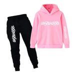 Kids Pullover Hoodie Jogging Pants Set for Boys and Girls Sport Tracksuit (pink 2, 9-10 years)