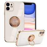 EYZUTAK Electroplated Magnetic Ring Holder Case, 360 Degree with Rotation Metal Finger Ring Holder Magnet Car Holder Soft Silicone Shockproof Cover for iPhone 11 6.1 inch - White