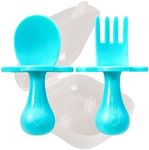 Grabease Toddler Utensils Toddler Spoons and Forks Baby Cutlery Toddler Fork, BPA-Free & Phthalate-Free for Baby & Toddler, 1 Set, Teal