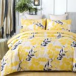 Tache Contemporary Watercolor Tropical Spring Floral Bright Yellow Ivory Black Blue Printed Flower Patterns Soft Microfiber Zipper Closure Corner Ties Reversible Duvet Cover, Twin