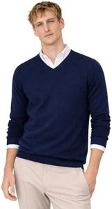 State Cashmere Men's Essential V-Neck Sweater 100% Pure Cashmere Classic Long Sleeve Pullover (Navy, Small)