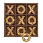 NIKKY HOME Tic Tac Toe Wood Board Game for Kids Family, 10.6 Inch Rustic Wooden Coffee Table Decor, Gold