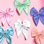 Diversa Korean Stylish Large Colorful Satin Bows Ribbon Hair Clips for Women and Girls- Multicolor, (Pack of 6)