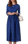 GRACE KARIN Eyelet Dress for Women A Line Midi 3/4 Sleeve Dress with Pockets Autumn Flowy Dress High Waist Royal Blue M