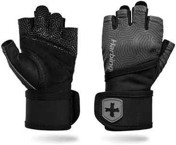 Harbinger Pro Wristwrap Gloves 3.0 - Enhanced Grip, Superior Wrist Support, Breathable 4-Way Stretch Lycra, Durable Leather Palm, Half-Finger Design for Weightlifting, Fitness Training, Large, Women's