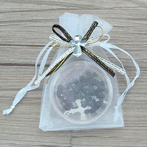 Memorial Rosary Gift Bulk (12 PCS) White Beads Clear Container Black Bag Cross Charm Ribbons Rememberance of Deceased Favor (Cross)