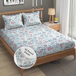 Fresh From Loom King Size Microfiber Fitted Floral Print Bedsheet - 240 TC, Hypoallergenic, Includes 2 Pillow Covers (Size - 78 x 72 Inches (Fits up to 10 Inch)| Geyser, Floral Design)