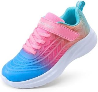DREAM PAIRS Girls Shoes Kids Tennis Sparkle Ease Running Athletic Lightweight Sneakers for Little/Big Kids Toddler,Size 4 Big Kid,Blue/Hot Pink/Green,SDRS2411K