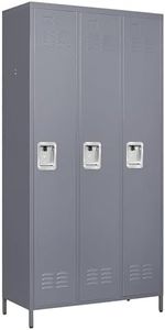 OPTYMIRA 72" Tall Employee Locker with Shelves and Hooks 3 Doors Steel Sports Locker for Office Home Bedroom School Gym Garage, Metal Staff Locker Locking Storage Cabinet,Grey