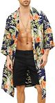 COOFANDY Men's Lightweight Kimono Robe Jacket Printed Japanese Style Bathrobes Casual Open Front Long Cardigan Coat Outwear