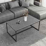 FATIVO Rectangle Coffee Tables Sintered Stone: Grey Coffee Tables 100cm Long Marble Table Top with Sturdy Metal Legs Modern Couch Center Tables for Living Room Furniture Decor