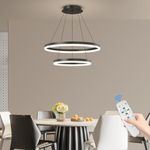 Modern LED Dimmable 2 Ring Pendant Light, 20+40cm Dimmable 3000K/4500K/6500K Dining Room Pendant Light, Height Adjustable 1.5M Pendant Light for Dining Room, Kitchen and Living Room