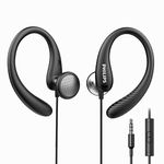 PHILIPS Over The Ear Earbuds, Flexible Wrap Around Earbuds, Around Ear Headphones with Mic Behind The Ear Headphones, Perfect for Sports, Running, Exercise, Gym (Black)