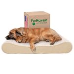 Furhaven Orthopedic Dog Bed for Large Dogs w/Removable Washable Cover, for Dogs Up to 150 lbs - Ultra Plush Faux Fur & Suede Luxe Lounger Contour Mattress - Cream, Jumbo Plus/XXL