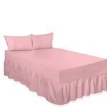 Plain Poly cotton Extra Deep Frilled Valance Fitted Sheets, Easy Case Fitted Valance Sheets in 14 Attractive Colors, Percale Quality Fitted Valance Sheet (Pink, Single)