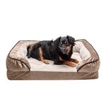 Furhaven Pet Bed for Dogs and Cats - Plush and Velvet Waves Perfect Comfort Sofa-Style Cooling Gel Foam Dog Bed, Removable Machine Washable Cover - Brownstone, Medium