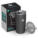 Coffee Gator Insulated Coffee Cup with Paperless Filter, All-in-One Hand Drip Coffee Maker with Filter, Thermal Stainless Steel Travel Cup for Hot Drinks - 585ml / 20oz (Grey)