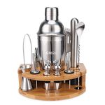 12-Piece Bartending Kit, Bar Bartender Tools with Stylish Bamboo Stand, for Home and Pub Martini Cocktail DIY Drink Shaker Bartender Kit Stainless Steel （ 25Oz ）-Silver