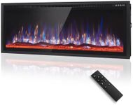 PHI VILLA 50" Electric Fireplace Wall Mounted, Recessed Wall Fireplace Electric with Crystal, Fake Charcoal & Log Sets for Indoor, Remote Control, 750W/1500W, Timer, Ultra-Narrow Bezel