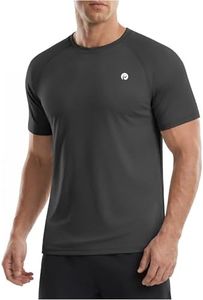 PINSPARK Men Sun Protection Shirts Swim UV SPF UPF 50+ Short Sleeve Rash Guard Shirts Quick Dry Lightweight Running Fishing Hiking Shirt Medium Dark Gray