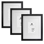 11×14" Black Photo Frames With Double Mounts for A4 & 5 X 7 Set Of 3, A4 Garllery Picture Frames 3 Pack, 5 x 7'' picture frams with Wooden grain texture For Wallmounted