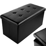 Nyxi Faux Leather 76 * 38 * 38cm Black Ottoman Foldable Storage Boxes Seat Foot Stool Storage Box with Lids for Kids Toys, Bedroom, Hallway, Living Room