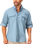 mosingle Men's Long Sleeve Hiking Shirt, Sun UV Protection Safari Fishing Outdoor Shirt Quick Drying Lightweight Walking Travel Shirts #5053-Blue-L