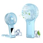 Handheld Fan, USB Rechargeable Mini Portable Fan, Personal Small Silent Hand Fan 4 Speeds with Mirror, Battery Operated Table Desk Fan for Office Outdoor Home Travel (Light Blue)