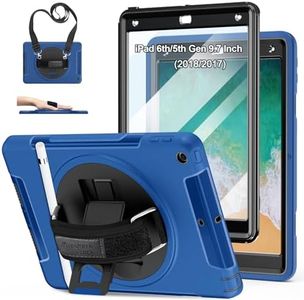 Case for iPad 6th/5th Generation: Protective TPU Cover for iPad 9.7 (2018/2017) & iPad Air 2 9.7" with Stand- Handle- Shoulder Strap-Pencil Holder- Blue