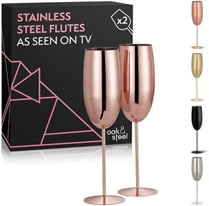 Oak & Steel - 2 Flûtes à Champagne en Acier Inoxydable avec Coffret Cadeau, 280ml - Or Rose/Cuivre - Élégant, Solide & Incassable - Mariages, Anniversaires, Noël, Fêtes en Plein Air