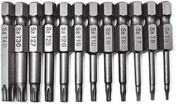 Torx Screwdriver Bit Set, PTSLKHN S2 Steel Magnetic Security Tamper Proof Star 6 Point Screw Driver Kit Tools, 12PCS 1/4" Hex Shank T5-T40 50mm Length, Perfect for Ikea Type Furniture