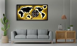 METSYMetal Laser Cut(World Map with analogue clock) Wall Hanging world map attached analogue clock with LED Strip Lighting(Bomb White Shade)(4x2) feet, Gorgeous lookings