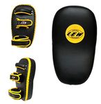 LEW Black/Yellow Muay Thai MMA Kickboxing Training Skintex Leather Curved Single Piece Kick Focus Pads