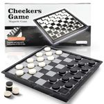 Zest 4 Toyz Big Magnetic Checker Chessboard Game Set for Kid Portable Case Set with Folding Board 2 Players Travel Toys for Kids and Adults (Black and White)