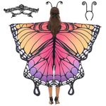 Spooktacular Creations Butterfly Wing Cape Shawl with Lace Mask and Velvet Antenna Headband Women Costume Accessory-Rainbow