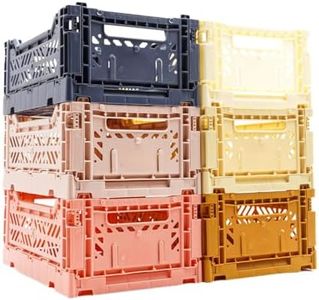Collapsible Storage Box, Foldable Crate Organizer Bin with Handle, Stackable Crates for Home Organization (Pastel, 4L - 6-Pack)