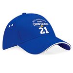 D Design Invent Print! 21st Birthday Gift Hat Baseball Cap for Men Women 21 Keepsake Present (Royal Blue (White Trim))