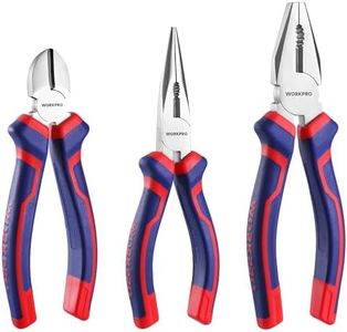 WORKPRO 3-Piece Pliers Set, 160mm Long Nose Plier, 160mm Diagonal Cutting Plier, 180mm Combination Plier, with Soft Handles, for DIY Household Repair