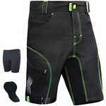 Brisk Bike MTB Shorts Including Padded Inner Shorts (Black/Green, X-Large)